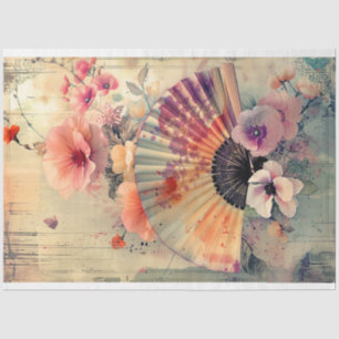 Papel De Seda Abanico Oriental Vintage Japonés Acuarela