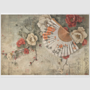 Papel De Seda Abanico Oriental Vintage y Arte Floral