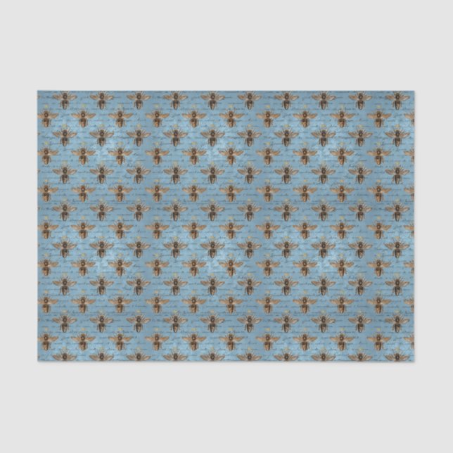 Papel De Seda Abeja azul y oro de época (Anverso)