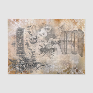 Papel De Seda Abeja de época y jardín de flores