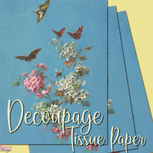 Papel De Seda Abeja mariposa de flor blanca rosada en azul