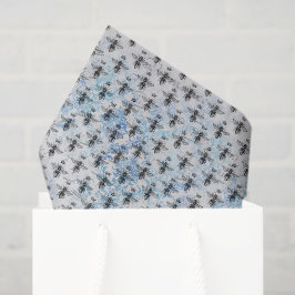 Papel De Seda Abeja Reina de Damasco Azul