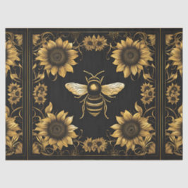 Papel De Seda Abeja y girasoles dorados y negros