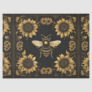 Papel De Seda Abeja y girasoles dorados y negros