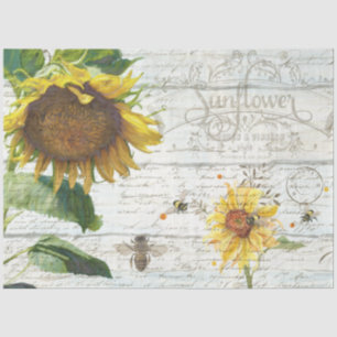 Papel De Seda Abejas de girasol Script Ephemera Rustic Decoupage