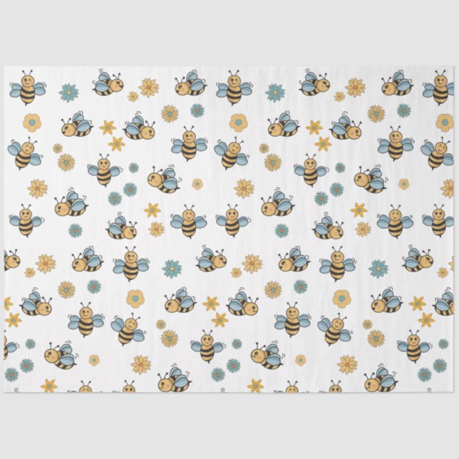 Papel De Seda Abejas de miel y flores silvestres (Anverso)