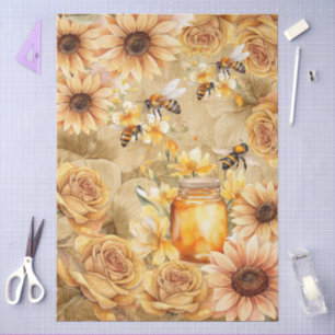 Papel De Seda Abejas de Miel y Girasoles en Acuarela Adorable en