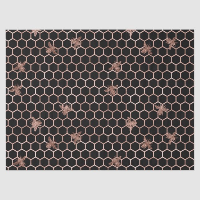 Papel De Seda Abejas de oro y panza Rosa en negro (Anverso)