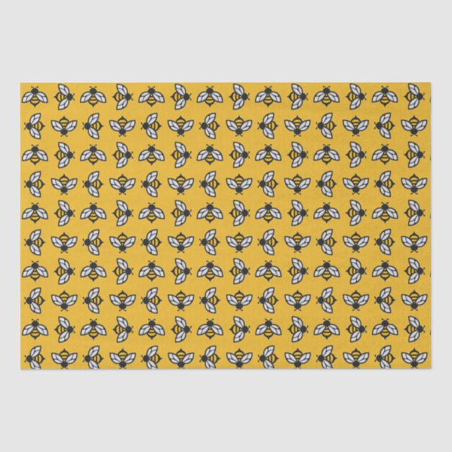 Papel De Seda Abejas estilizadas con fondo provenzal amarillo (Anverso)