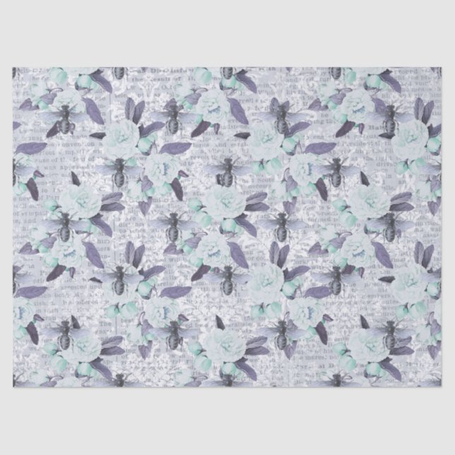 Papel De Seda Abejas púrpuras y descomposición floral verde de m (Anverso)