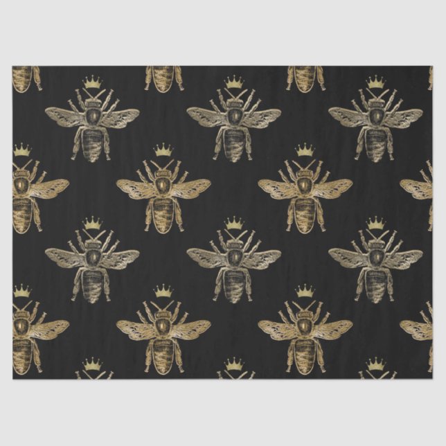 Papel De Seda Abejas reina de oro en negro (Anverso)