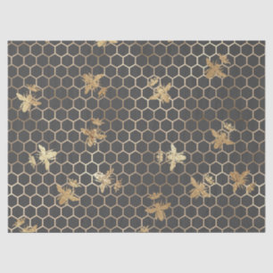Papel De Seda Abejas reina de oro y peine de miel en color gris
