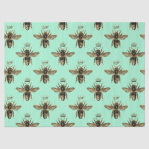 Papel De Seda Abejas reina marrones en un verde oscuro