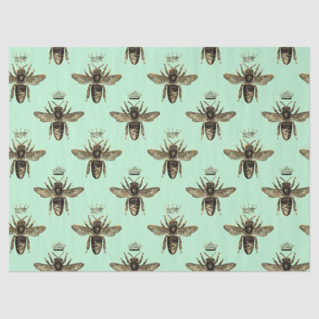 Papel De Seda Abejas reina marrones en un verde oscuro (Anverso)