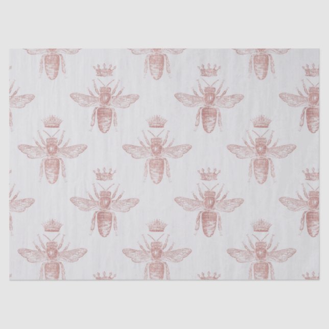 Papel De Seda Abejas reina rosadas en blanco (Anverso)