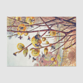 Papel De Seda Abejas Vintage Insecan Flor Willow Spring