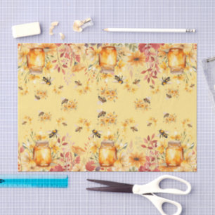 Papel De Seda Abejas y Flores de Acuarela Adorables
