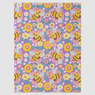 Papel De Seda Abejas y Flores de Dibujos Animados Adorables