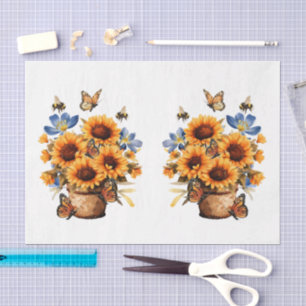 Papel De Seda Abejas y Girasoles en Acuarela Adorable