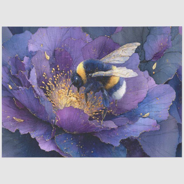 Papel De Seda Abejorro en Decoupage de Flor Morada (Anverso)