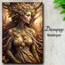 Papel De Seda Abrazo de Otoño Diosa del Bosque Decoupage