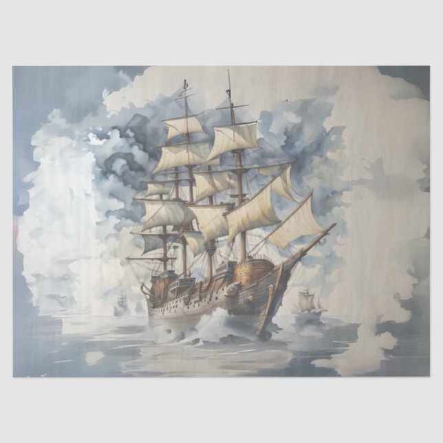 Papel De Seda Abrazo del Dreadnought Marrón Barco de Guerra Azul (Anverso)