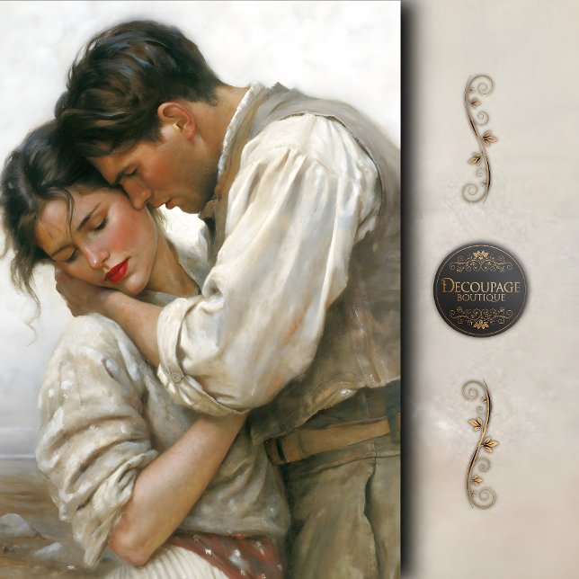 Papel De Seda Abrazo Tierno de Amantes Rústicos Decoupage (Rustic Lovers Tender Embrace Decoupage Tissue Paper)