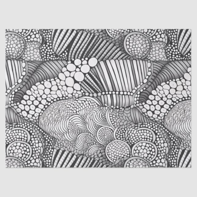 Papel De Seda Abstract Black and White Geometric Doodle (6) (Anverso)