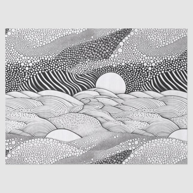 Papel De Seda Abstract Black and White Geometric Doodle (7) (Anverso)