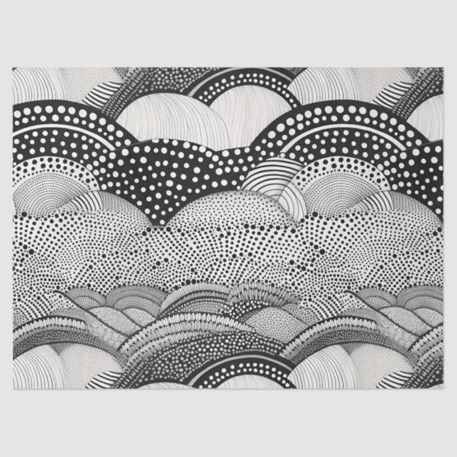 Papel De Seda Abstract Black and White Geometric Doodle (9) (Anverso)