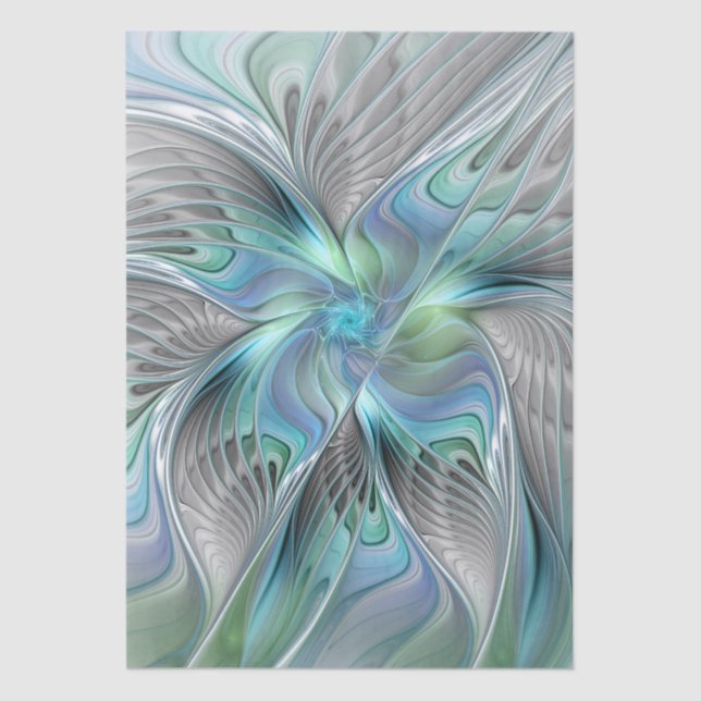 Papel De Seda Abstract Blue Green Butterfly Fantasy Fractal Art (Anverso)
