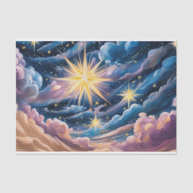Papel De Seda Abstract Celestial Stars and Clouds  (Anverso)