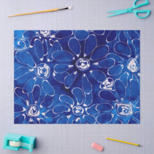 Papel De Seda Abstract Flowers Daisies Blue Floral Decoupage