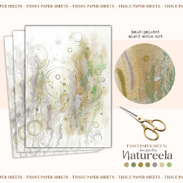 Papel De Seda Abstract Green Beige Gray Decoupage Tissue Paper
