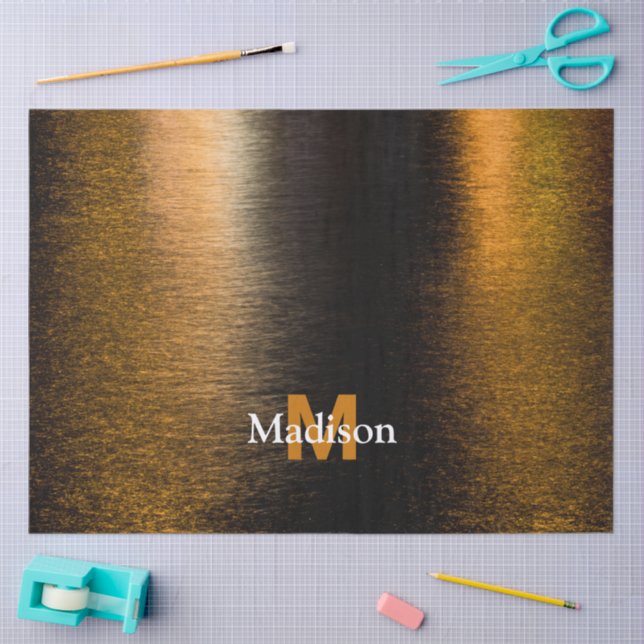 Papel De Seda Abstract lights sea shiny bronzed Monogram (Artesanía)