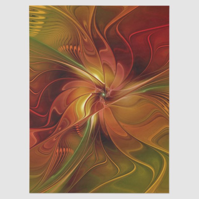 Papel De Seda Abstract Red Orange Brown Green Fractal Art Flower (Anverso)