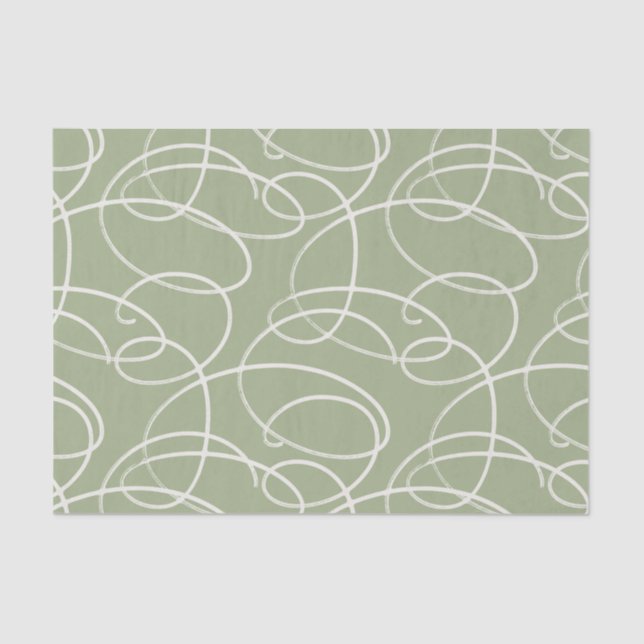 Papel De Seda Abstract Swirling Vine | Elegant Line Art Green (Anverso)