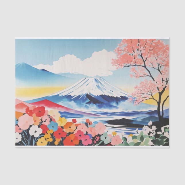 Papel De Seda Abstract Watercolor Whimsical Springtime Mountain (Anverso)