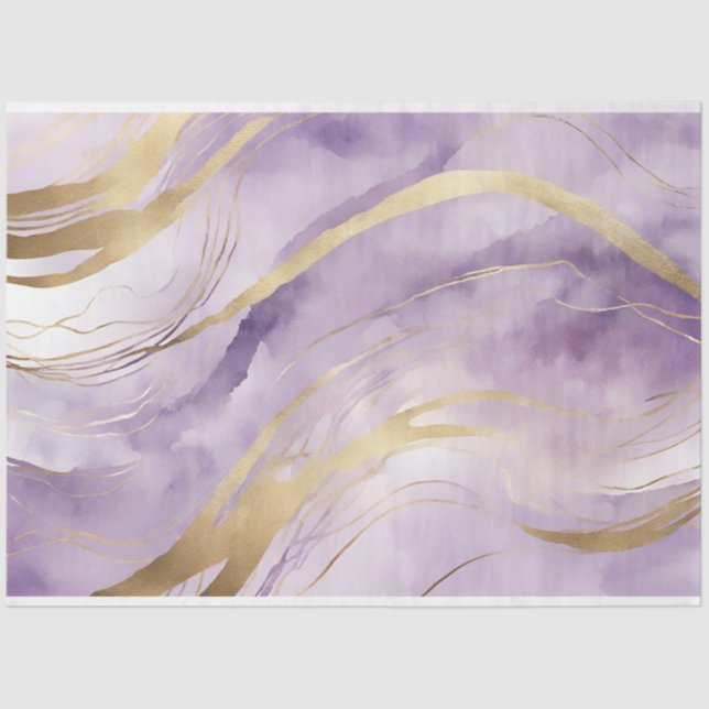 Papel De Seda Abstracto Acuarela Púrpura, Lilac, Mármol Oro (Anverso)