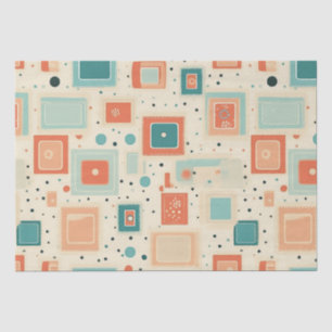 Papel De Seda Abstracto cuadrado azul teal naranja de mediados d