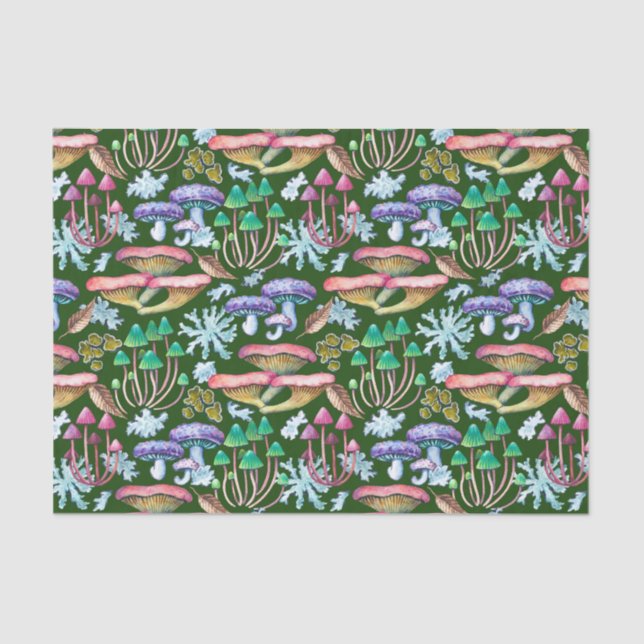 Papel De Seda Abstracto de acuarela Mushrooms silvestres (Anverso)