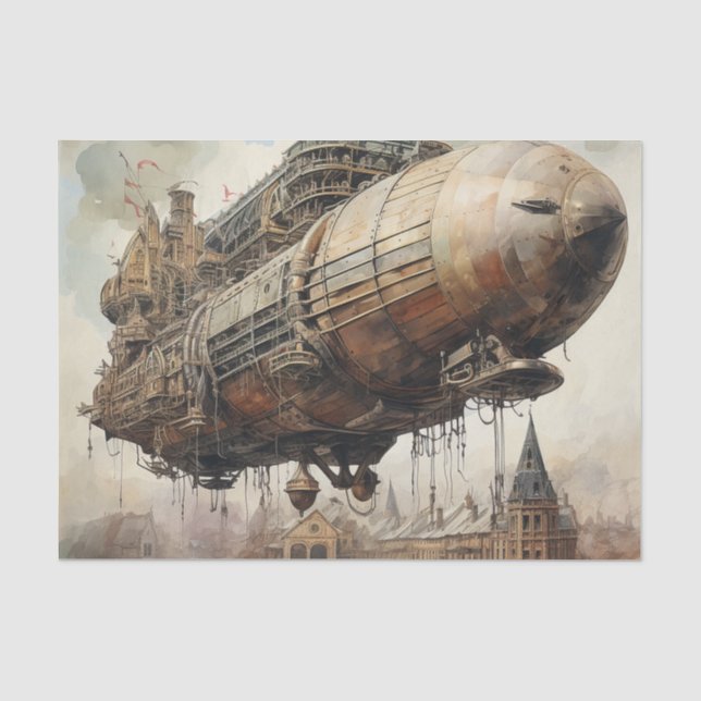 Papel De Seda Academia Oscura Dirigible Steampunk Sepia (Anverso)