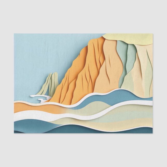 Papel De Seda Acantilados costeros tranquilos con suaves olas (Anverso)