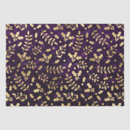 Papel De Seda Acebo de Navidad con Bokeh Morado y Hoja de Oro