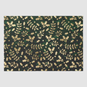 Papel De Seda Acebo de Navidad con Bokeh Verde y Hoja de Oro