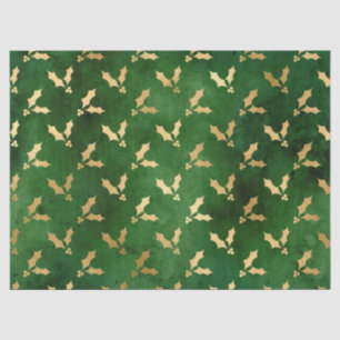 Papel De Seda Acebo de Navidad invernal festivo verde y dorado c