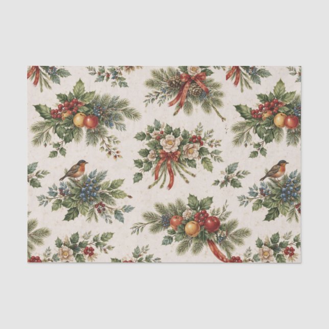 Papel De Seda Acebo de Navidad tradicional y frutas de invierno (Anverso)