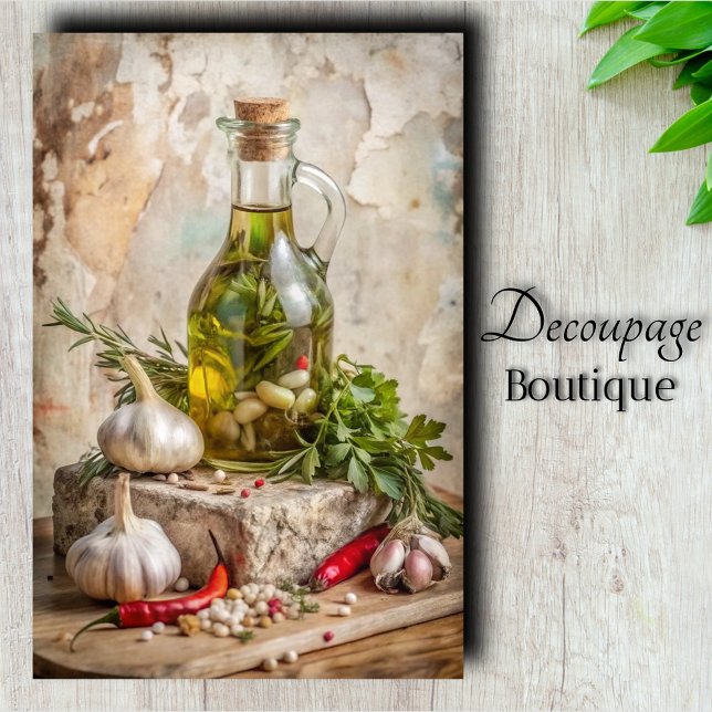 Papel De Seda Aceite Infundido con Hierbas Mediterráneas Decoupa (Mediterranean Herbs Infused Oil Decoupage Tissue Paper)