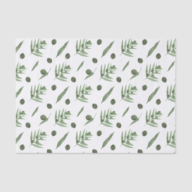 Papel De Seda Aceitunas verdes y ramas de olivo (Anverso)