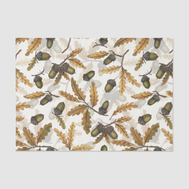 Papel De Seda Acorns y hojas de roble en blanco roto (Anverso)